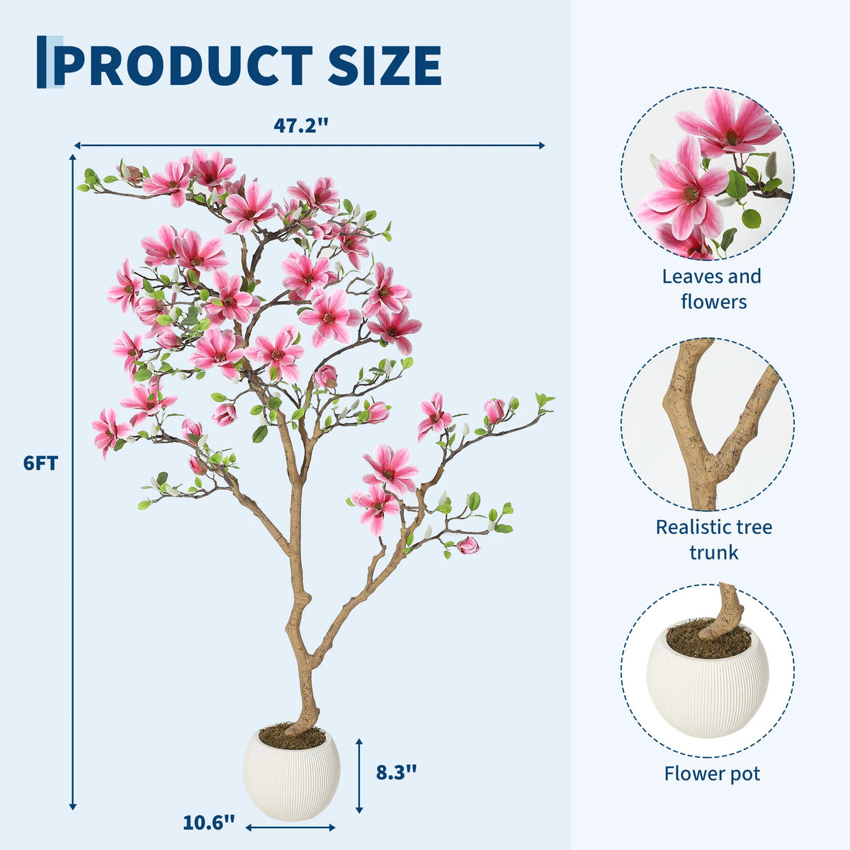 HiMISS Artificial Magnolia Tree for Realistic Indoor Home Decor