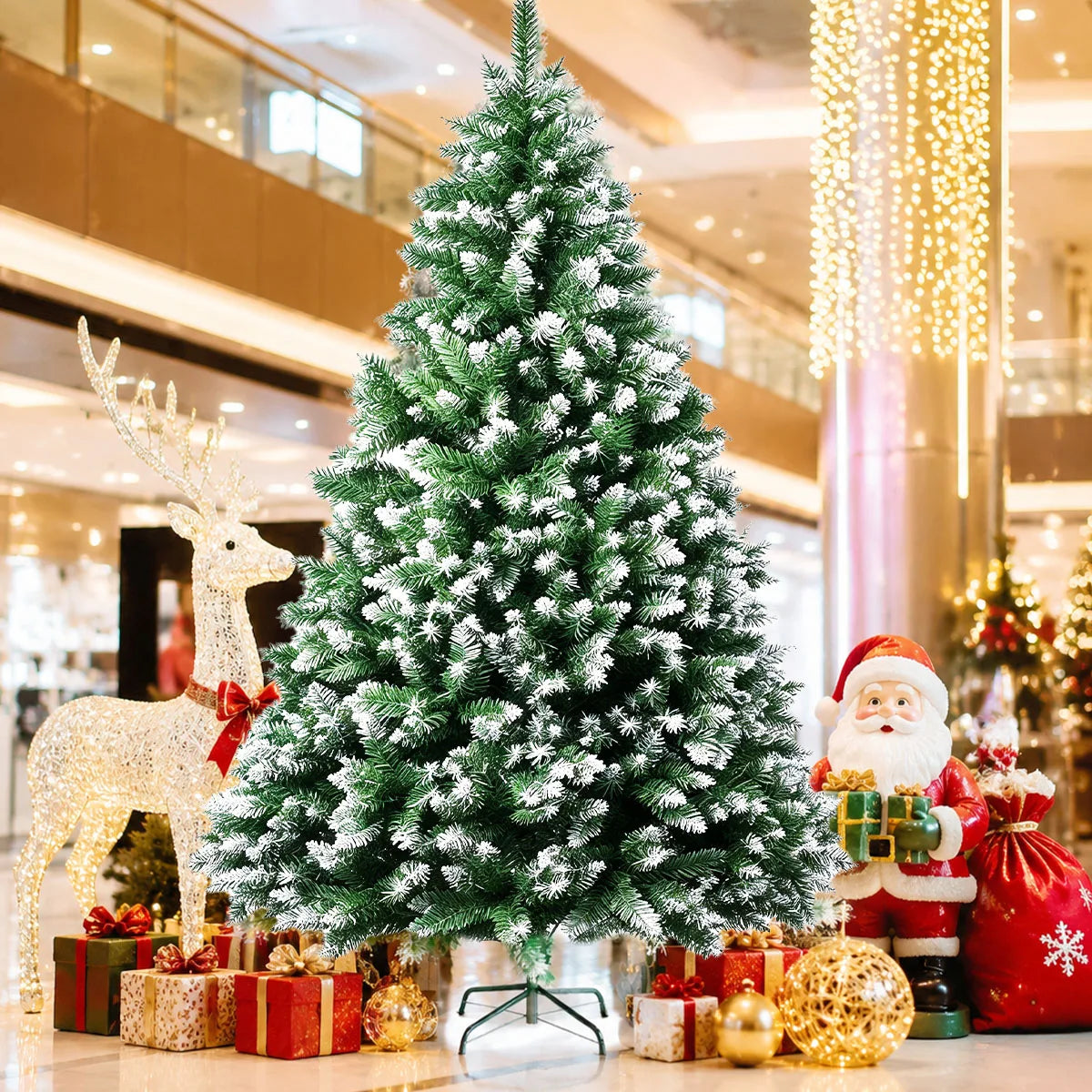 Flocked Artificial Christmas Tree With Foldable Metal Base Unlit