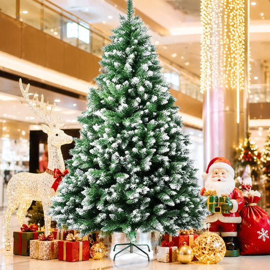 Flocked Artificial Christmas Tree With Foldable Metal Base Unlit