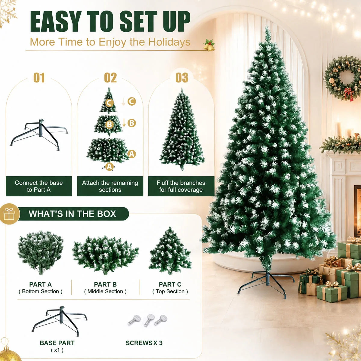 Flocked Artificial Christmas Tree With Foldable Metal Base Unlit