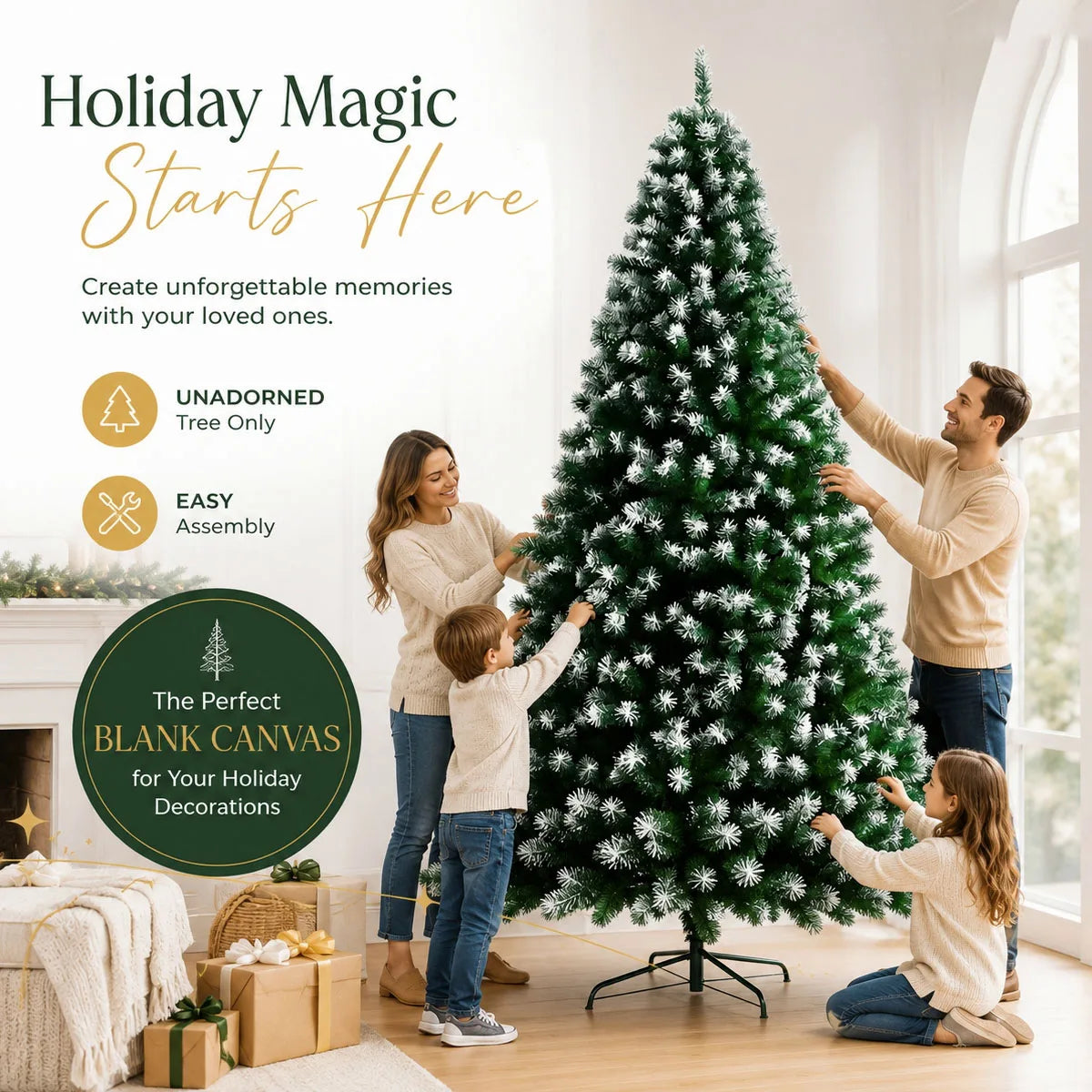 Flocked Artificial Christmas Tree With Foldable Metal Base Unlit