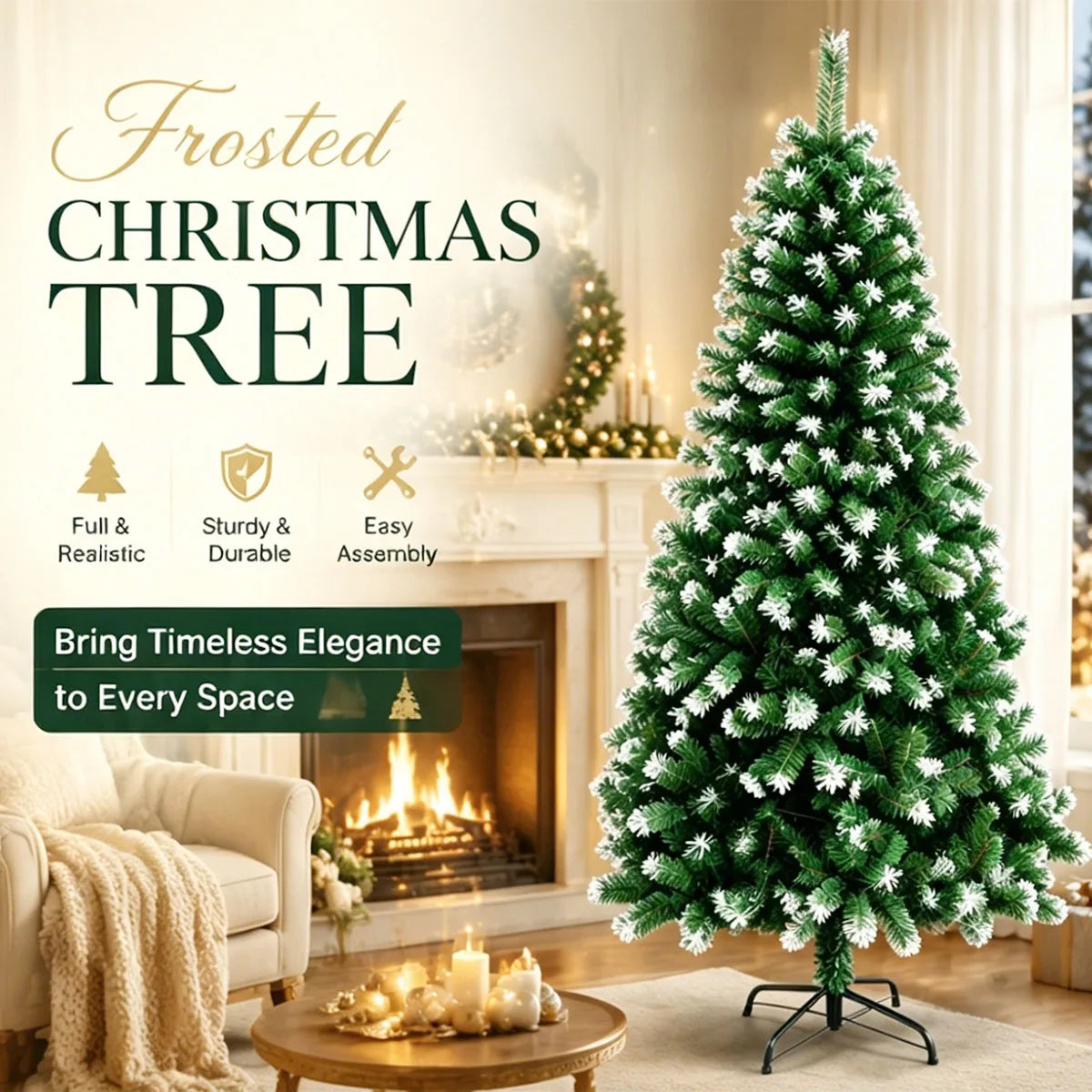 Frosted Artificial Christmas Tree With Snowy Pine Branches And Stand