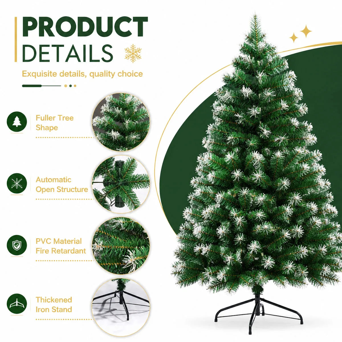 Flocked Artificial Christmas Tree With Foldable Metal Base Unlit