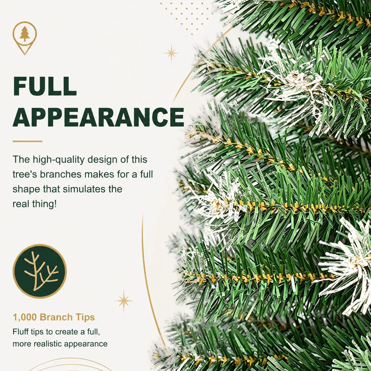 Frosted Artificial Christmas Tree With Snowy Pine Branches And Stand