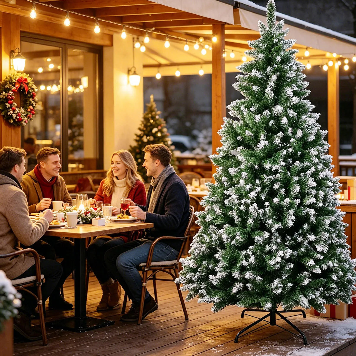 Frosted Artificial Christmas Tree With Snowy Pine Branches And Stand