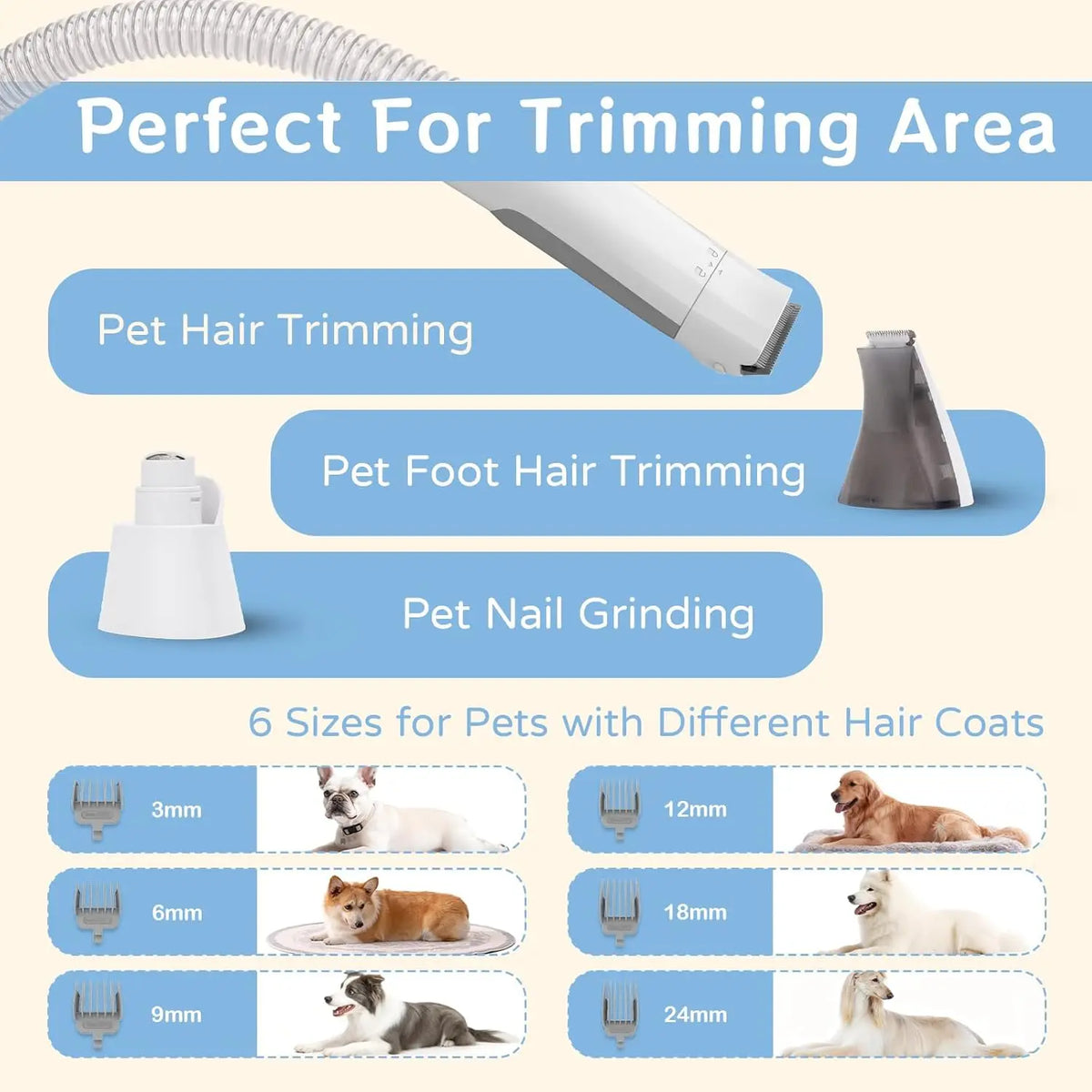Dog Grooming Vacuum Kit With Deshedding And Nail Trimmer