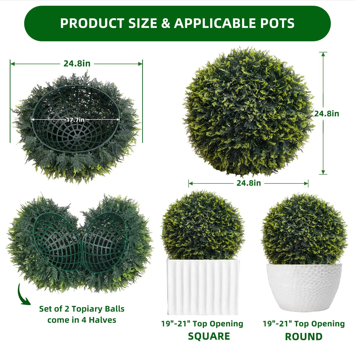Studyset Artificial Cedar Topiary Balls for Outdoor Home Decor