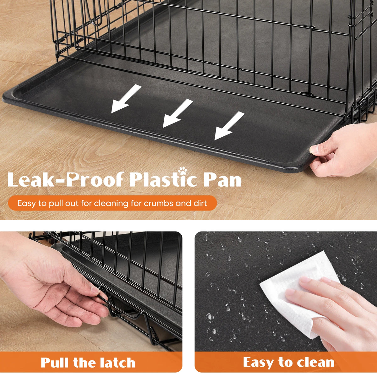 JHK Double Door Folding Metal Wire Dog Crate With Leak Proof Tray