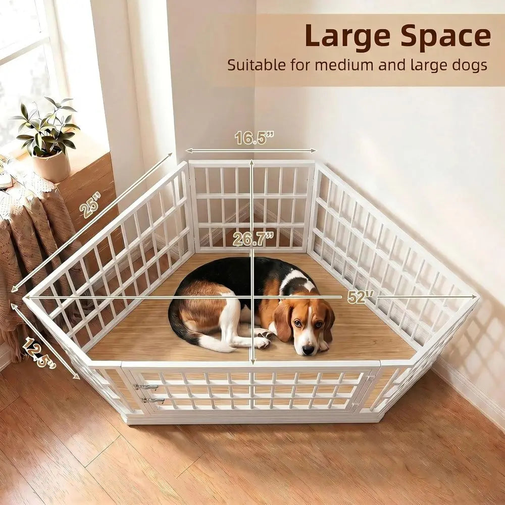 Large Wooden Dog Crate Furniture End Table With Lockable Design