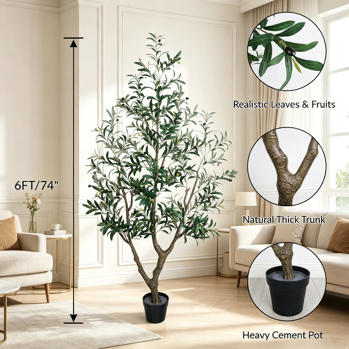 Olitree Artificial Olive Tree With Natural Trunk And Lifelike Fruit