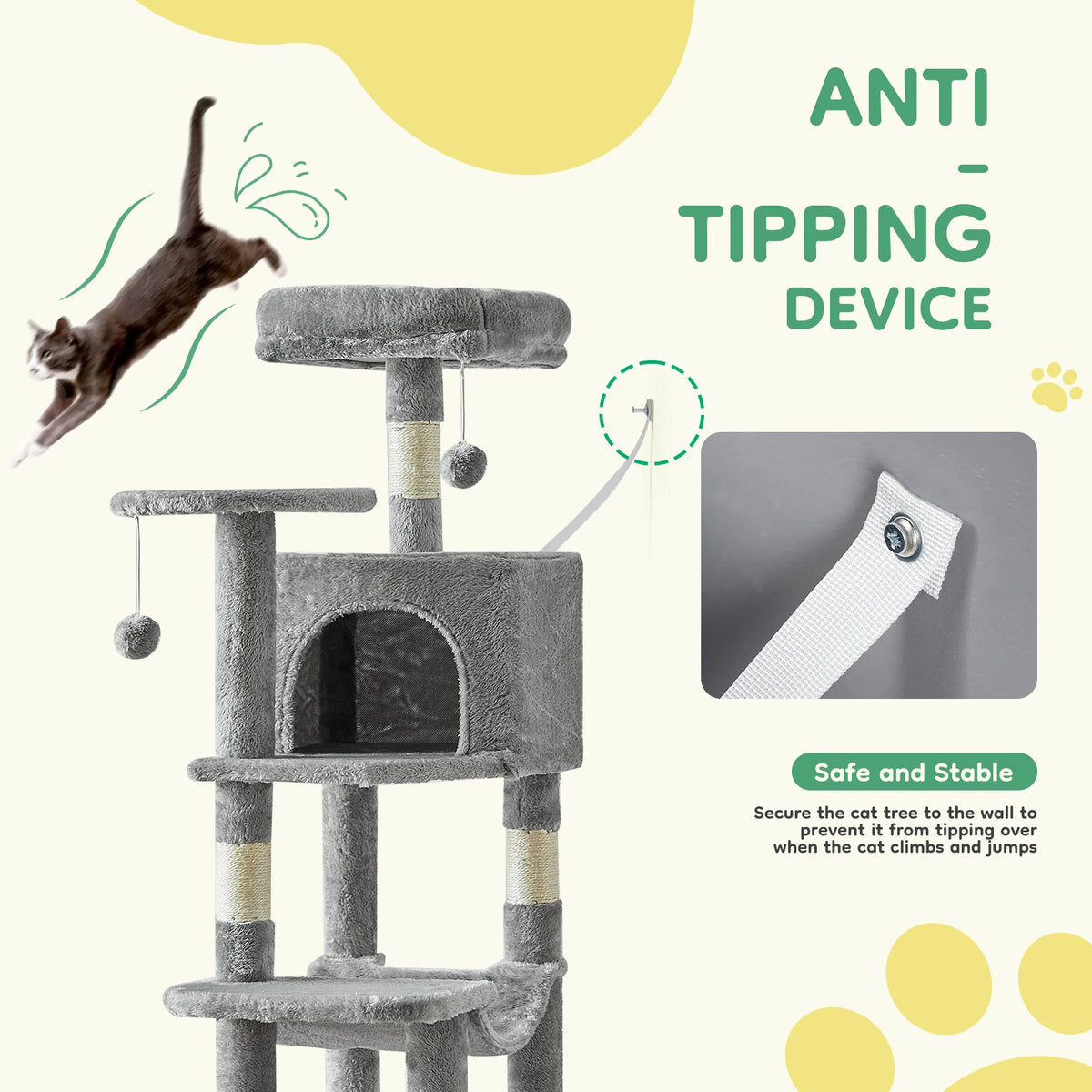 JHK Multi-Level Cat Tree With Sisal Scratching Posts Cat Condo