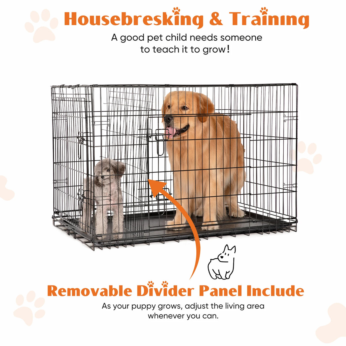 JHK Double Door Folding Metal Wire Dog Crate With Leak Proof Tray
