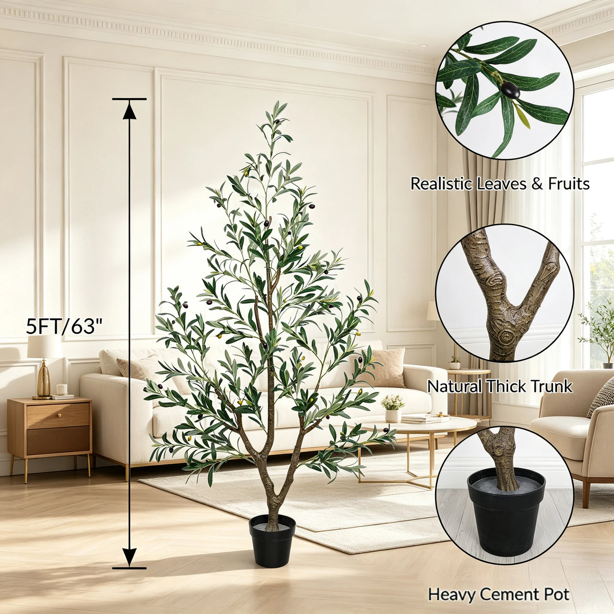 Olitree Artificial Olive Tree With Natural Trunk And Lifelike Fruit