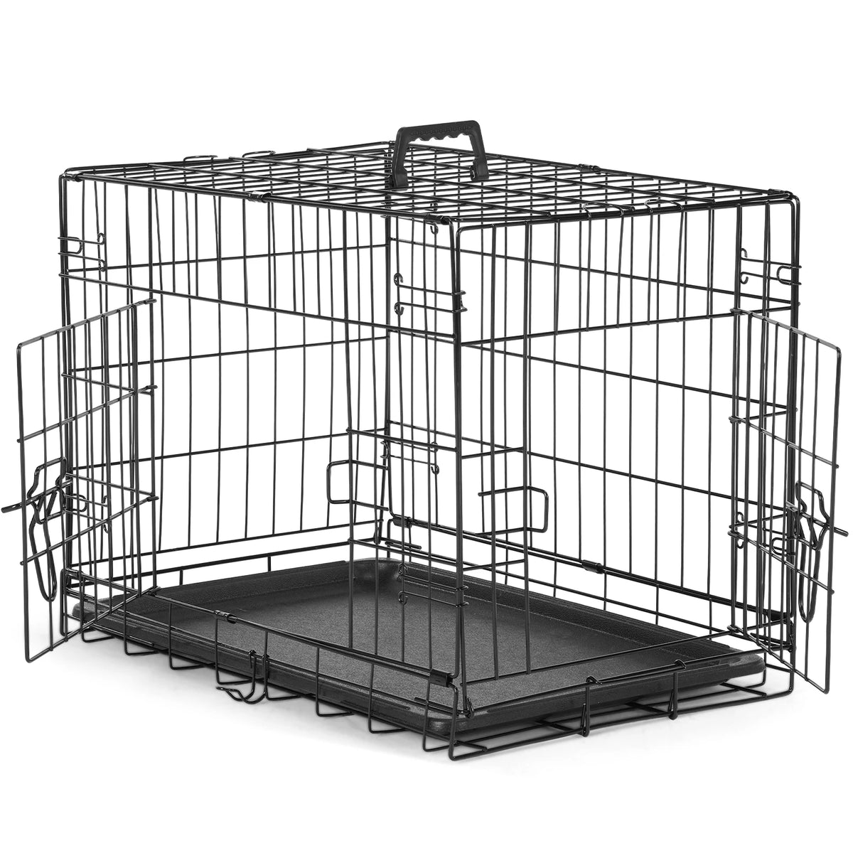 JHK Double Door Folding Metal Wire Dog Crate With Leak Proof Tray