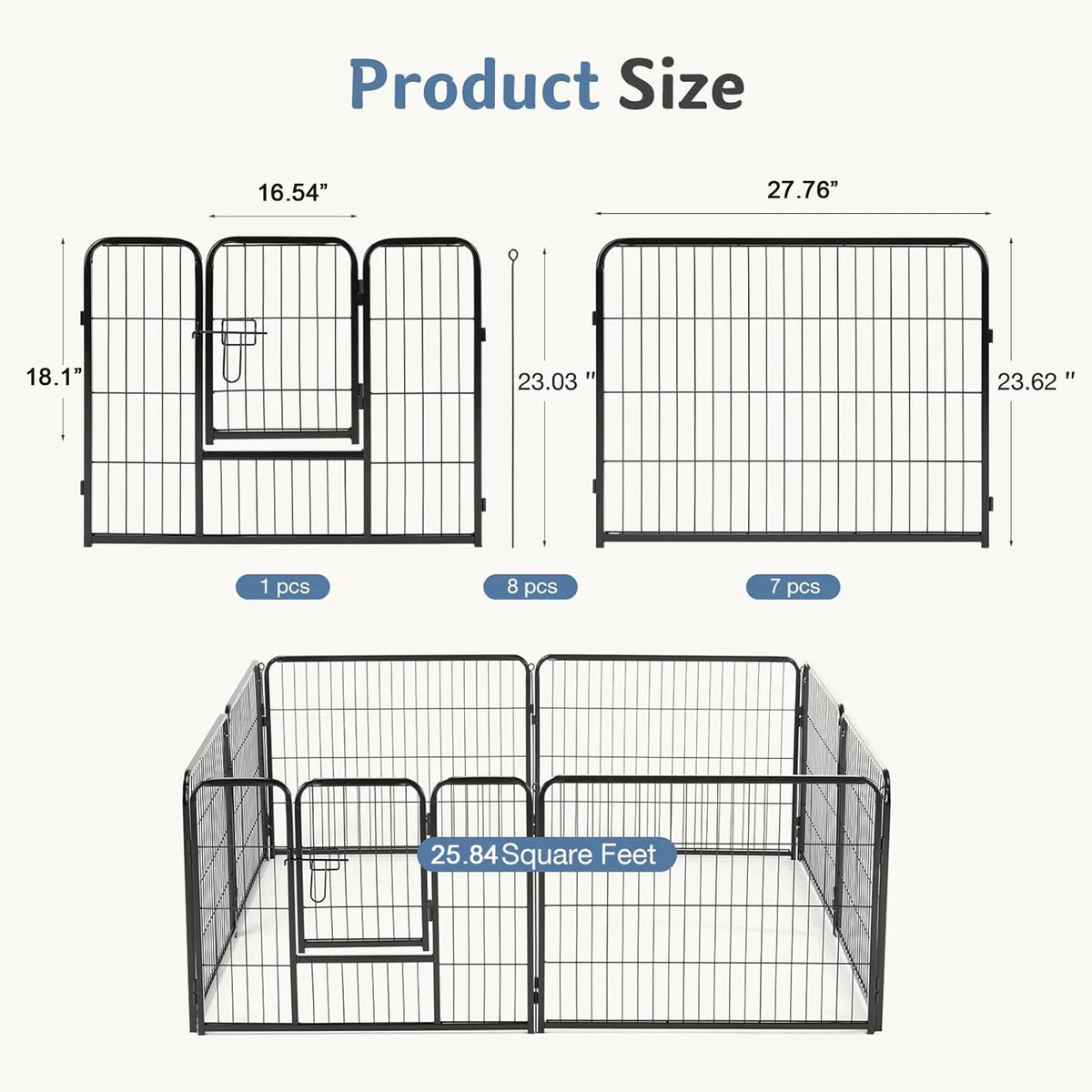 JHK Metal Dog Playpen Foldable Exercise Fence Indoor Outdoor