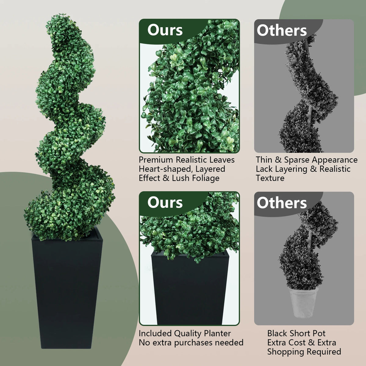 Olitree Artificial Boxwood Spiral Topiary Trees With Planters Indoor Outdoor