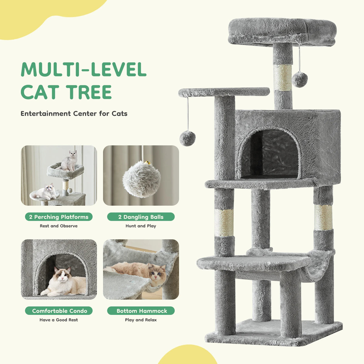 JHK Multi-Level Cat Tree With Sisal Scratching Posts Cat Condo
