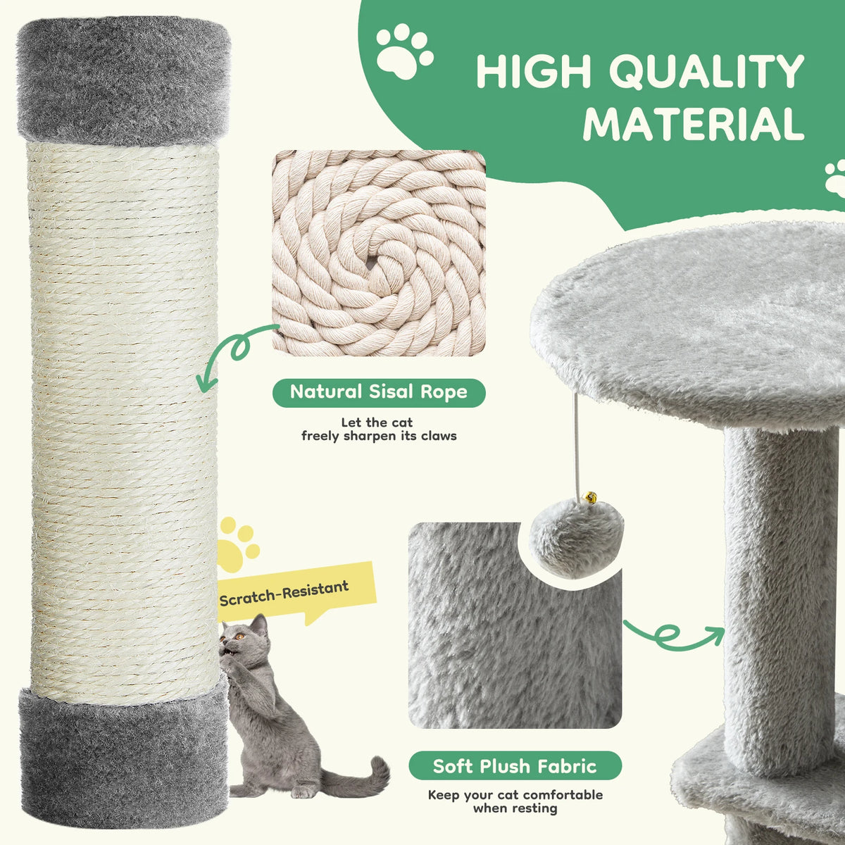 JHK Multi-Level Cat Tree With Sisal Scratching Posts Cat Condo