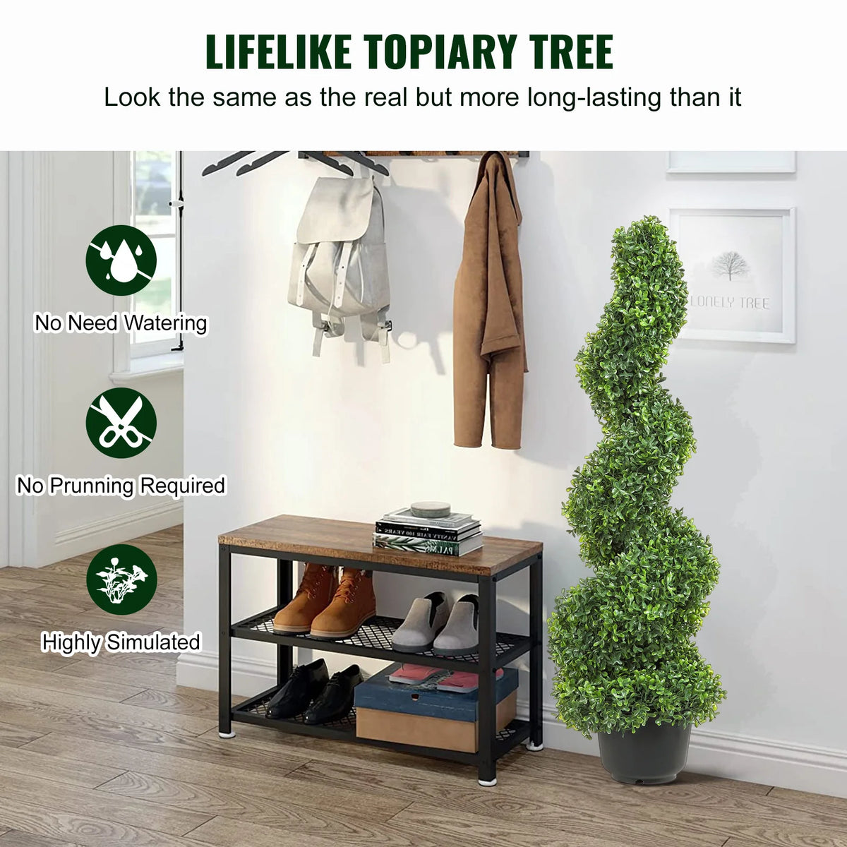 SucceBuy Artificial Boxwood Spiral Topiary Tree For Outdoor Decoration
