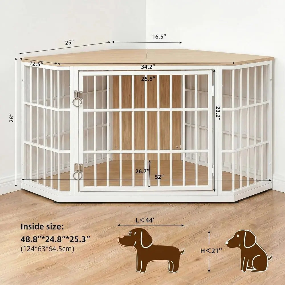 Large Wooden Dog Crate Furniture End Table With Lockable Design