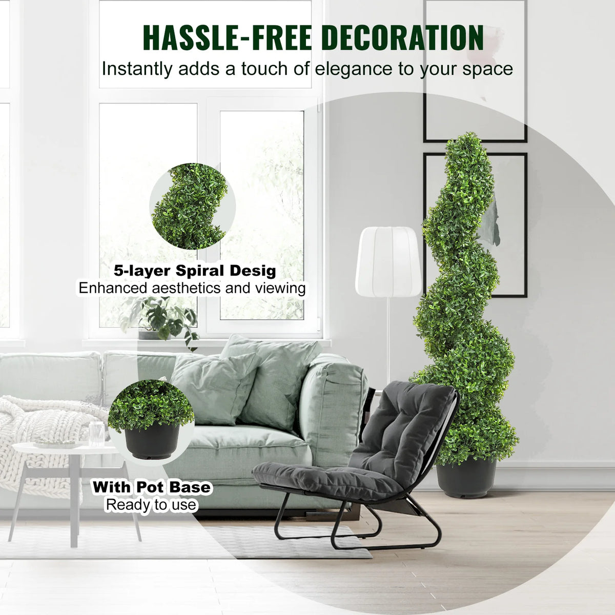 SucceBuy Artificial Boxwood Spiral Topiary Tree For Outdoor Decoration