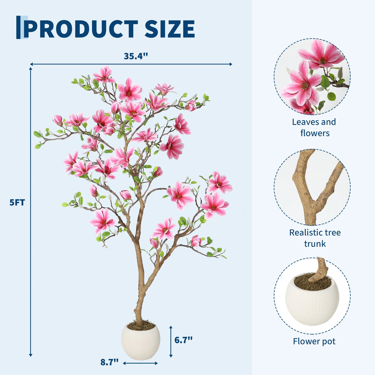HiMISS Artificial Magnolia Tree for Realistic Indoor Home Decor
