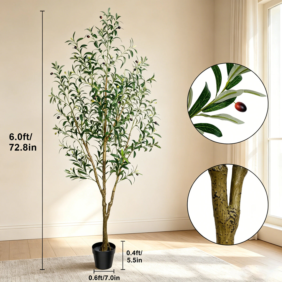 Olitree Artificial Olive Tree With Natural Trunk And Lifelike Fruit